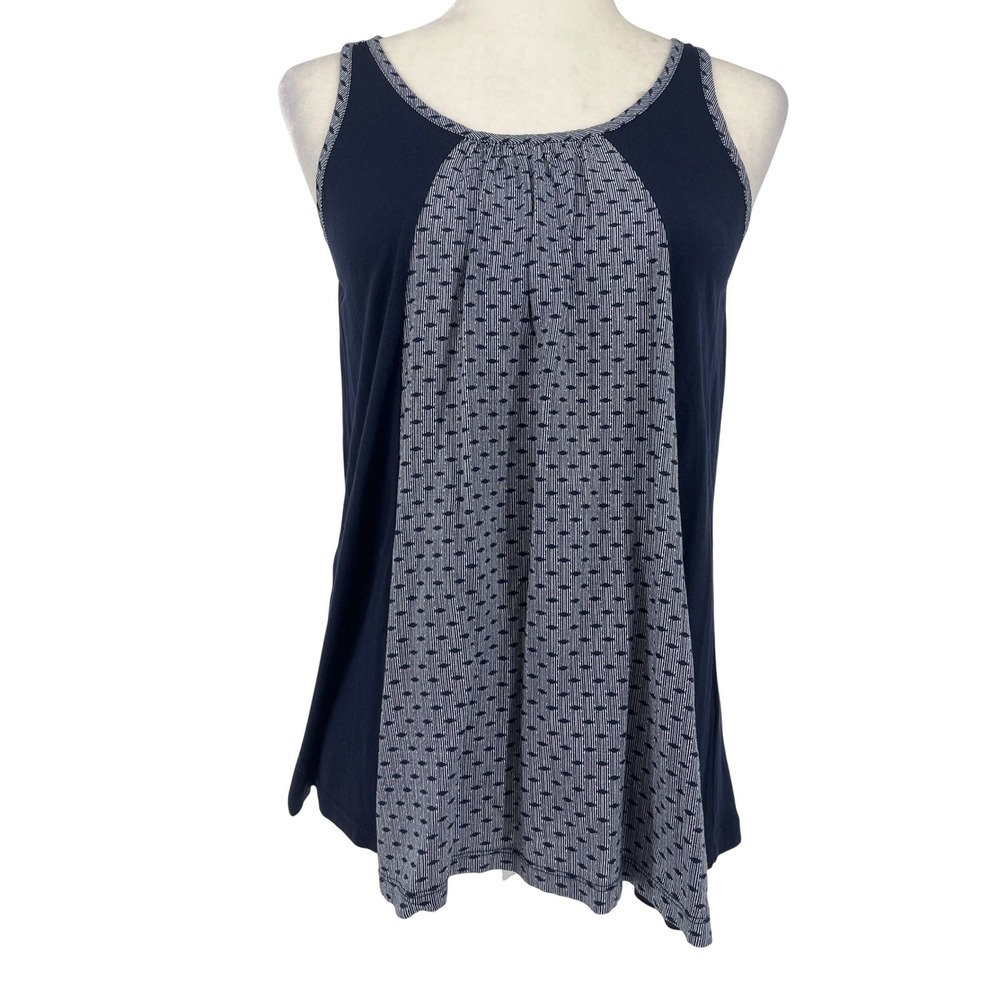 Cabi Tank Top Womens XS Navy Blue Excellent Mixed Media Strappy Keyhole 5202